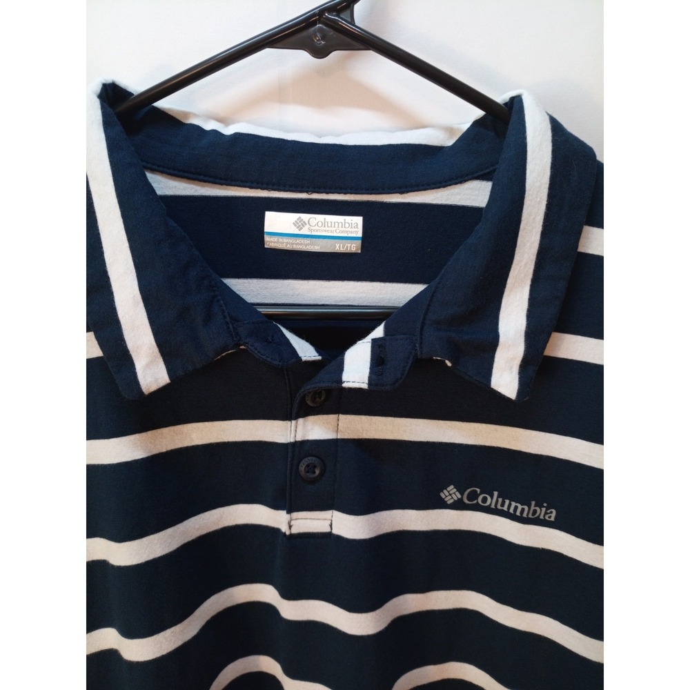 Men's Columbia Omni Shade Polo Shirt, XL, Navy Blue White Striped - Picture 2 of 5